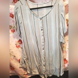Torrid Plus Size Gauze Grey Stripe Top